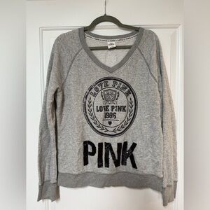 Victoria Secret Pink Sweatshirt Womens Size Large Color Gray Long Sleeves V Neck